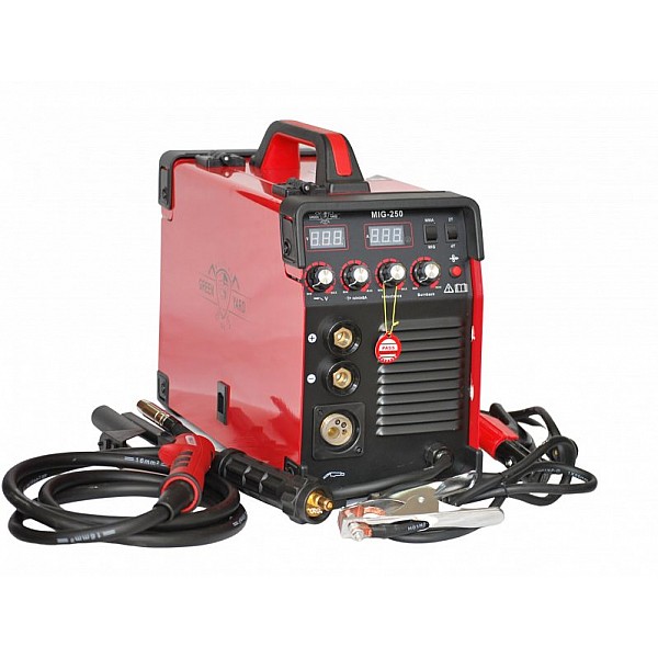 MIG250 Professionnel Combiné 2 en 1 MIG/MMA - 250A -12,1 kVA - Onduleur Electrique - Dévidoir pour soudage sans gaz et gaz