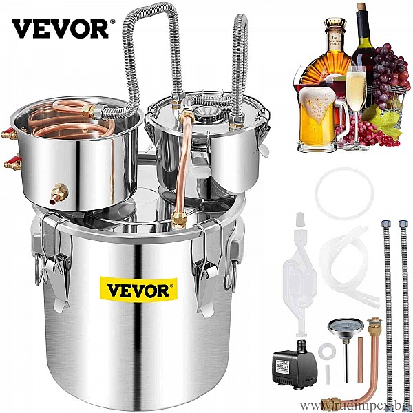 VEVOR 12L Brandy-Destillierapparat, Fassungsvermögen 12 Liter, zur Destillation verschiedener Alkoholarten, Thermometer - V12