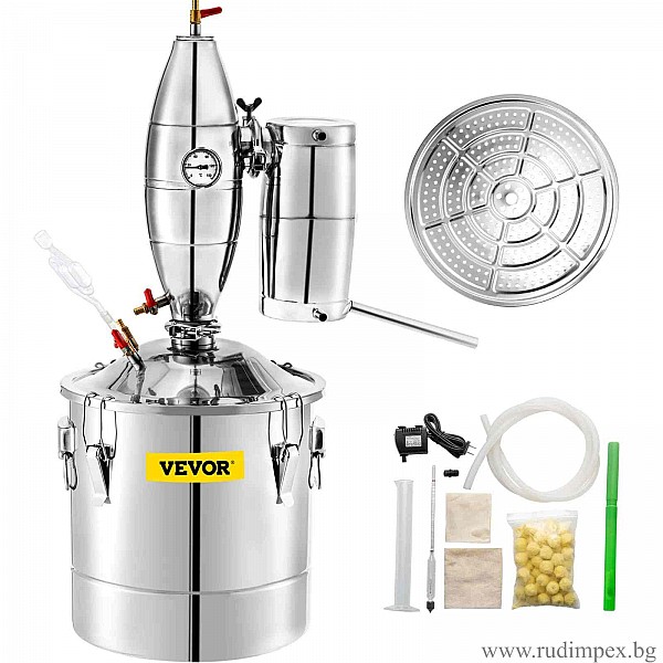VEVOR 12L Brandy-Destillierapparat, Fassungsvermögen 12 Liter, zur Destillation verschiedener Alkoholarten, Thermometer - V12