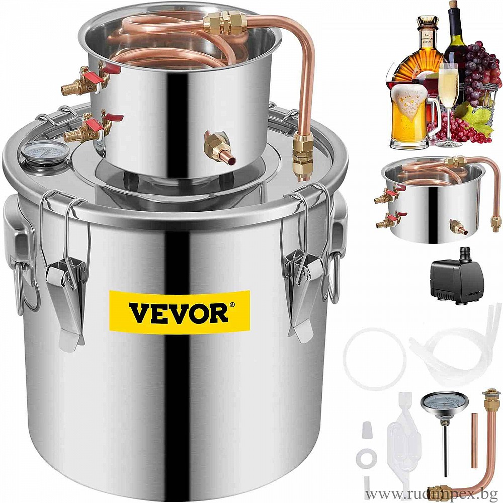 VEVOR 12L Brandy-Destillierapparat, Fassungsvermögen 12 Liter, zur Destillation verschiedener Alkoholarten, Thermometer - V12