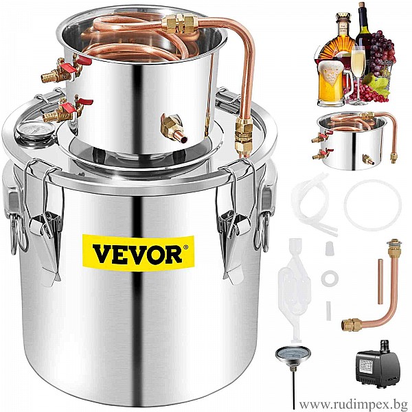 VEVOR 12L Brandy-Destillierapparat, Fassungsvermögen 12 Liter, zur Destillation verschiedener Alkoholarten, Thermometer - V12
