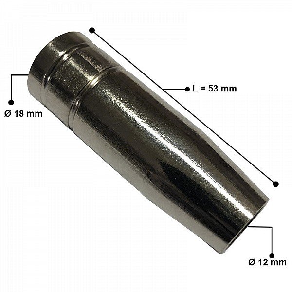 Gas nozzle conical MB15, Ø 12 mm, L=53 mm / 0.8mm - 62877