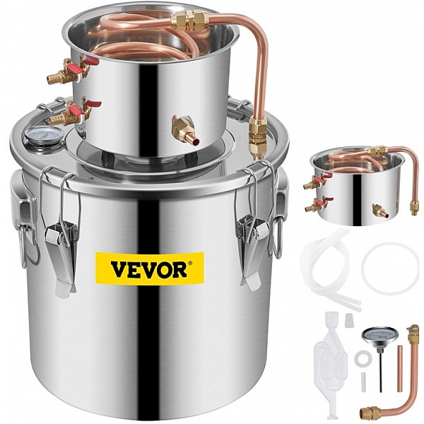 VEVOR 12L Brandy-Destillierapparat, Fassungsvermögen 12 Liter, zur Destillation verschiedener Alkoholarten, Thermometer - V12