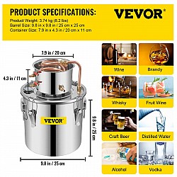 VEVOR 12L Brandy-Destillierapparat, Fassungsvermögen 12 Liter, zur Destillation verschiedener Alkoholarten, Thermometer - V12